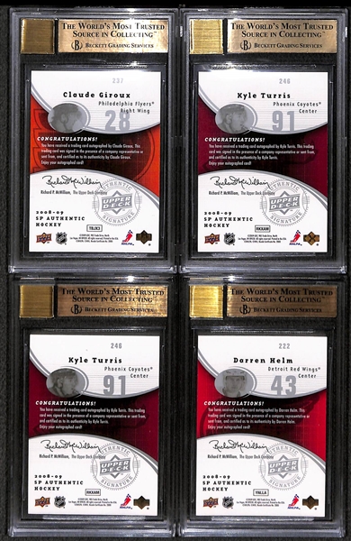 Lot of (4) BGS Graded 9.5 2008-09 SP Authentic Future Watch Rookie Autographs e/ (#/999) inc. Claude Giroux, (2) Kyle Turris, Darren Helm